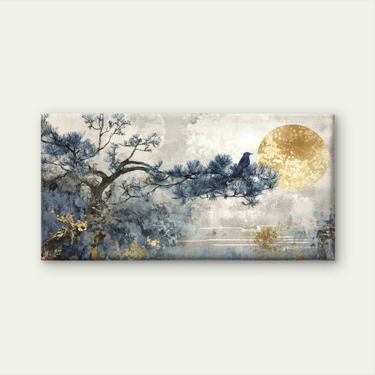 Bird Pine Moon Branch Wall Art Canvas Office Home Room Framed 120x60cm
