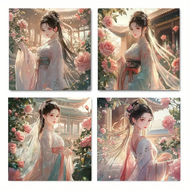 4pcs Gorgeous Dress Beautiful Woman DE   Wall Art Canvas Framed