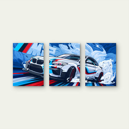 3pcs Cobalt Alabaster Vortex Motorsport Metal Print Ready to Hang Art - Bella Home Decor