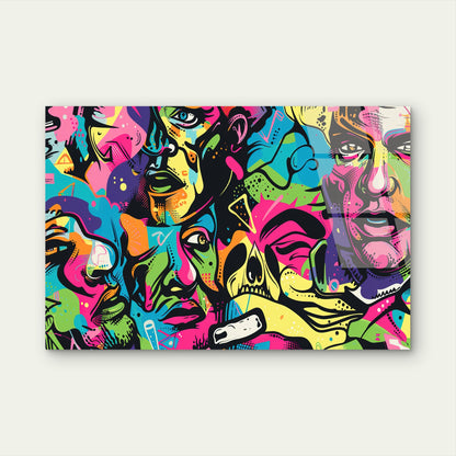Vibrant Pop Art Graffiti Faces Collage Neon Colors Acrylic Glass Printing Wall Art Australian Made Quality
