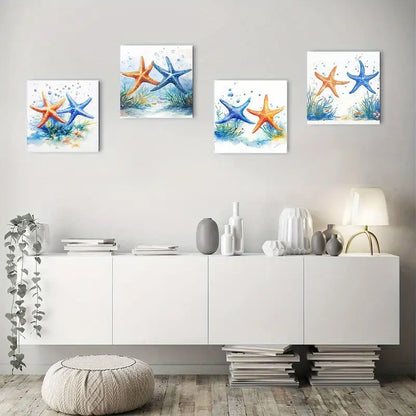 4pcs Blue Ocean Starfish  Wall Art Canvas Framed