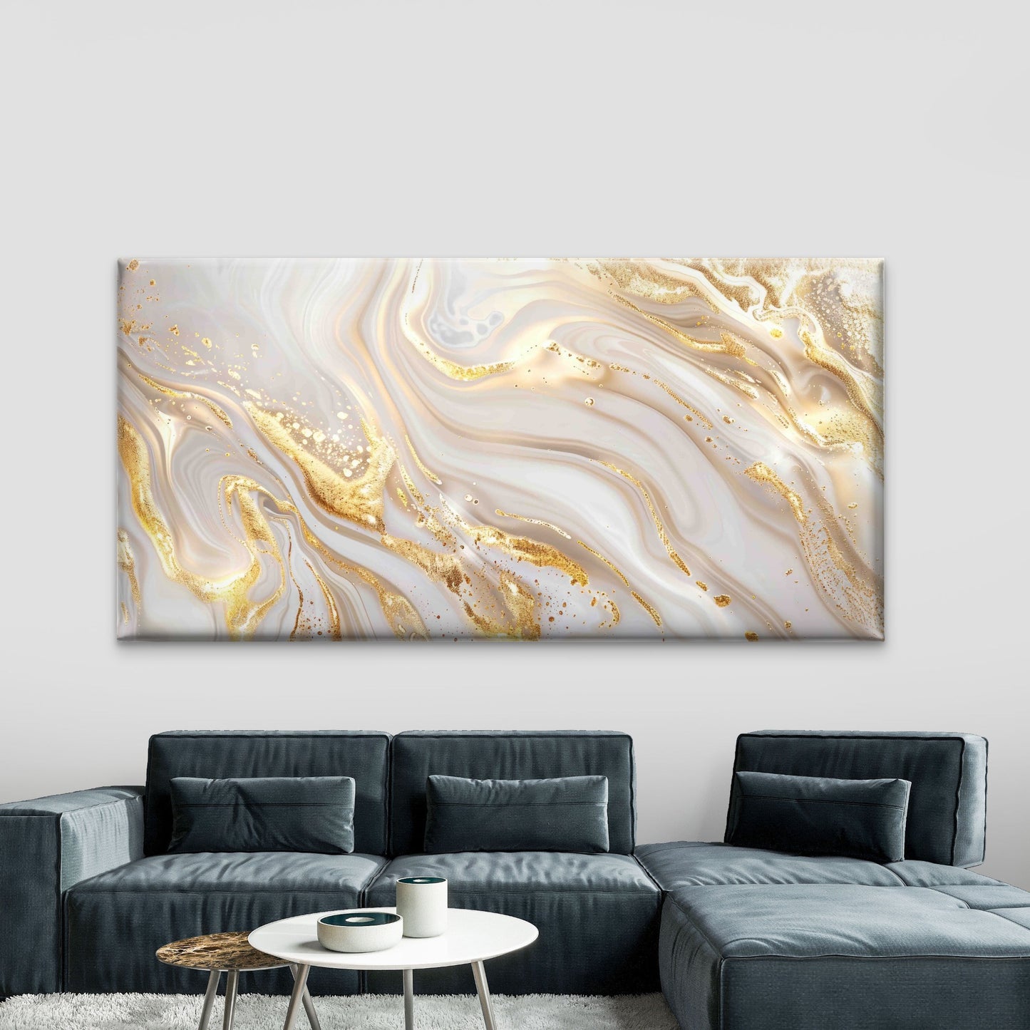 White Gold Marble Texture Wall Art Canvas Office Home Room Framed 120x60cm
