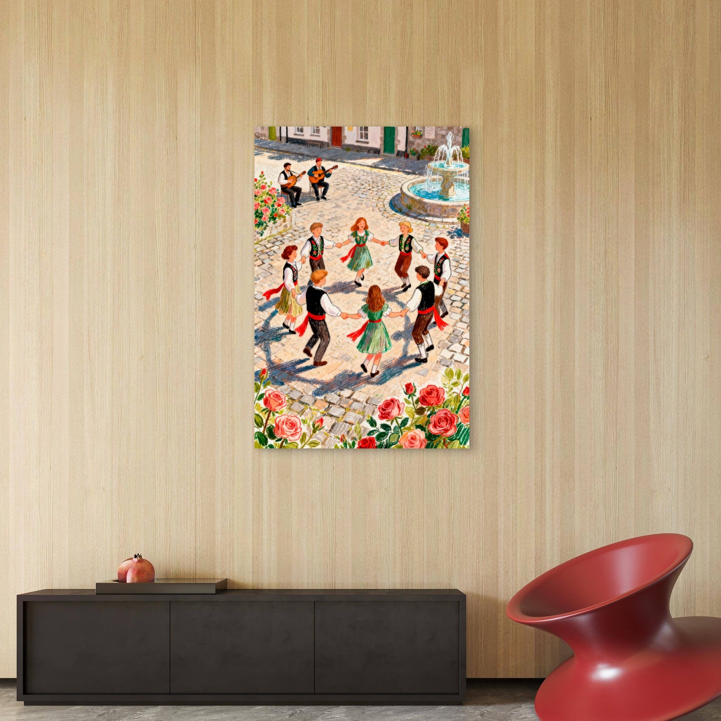 Illustration of Traditional European Folk Dance 60x90cm Metal Print Ready to Hang