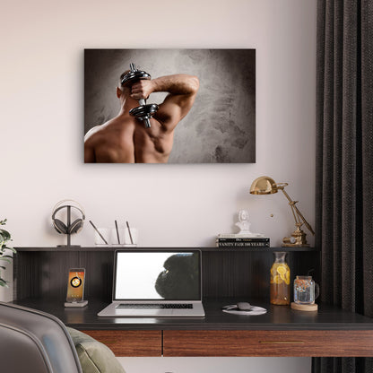 Muscular Man Exercising Triceps With Dumbbell Gym Fitness 5mm thick Plastic Poster Ready to Hang 90x60cm