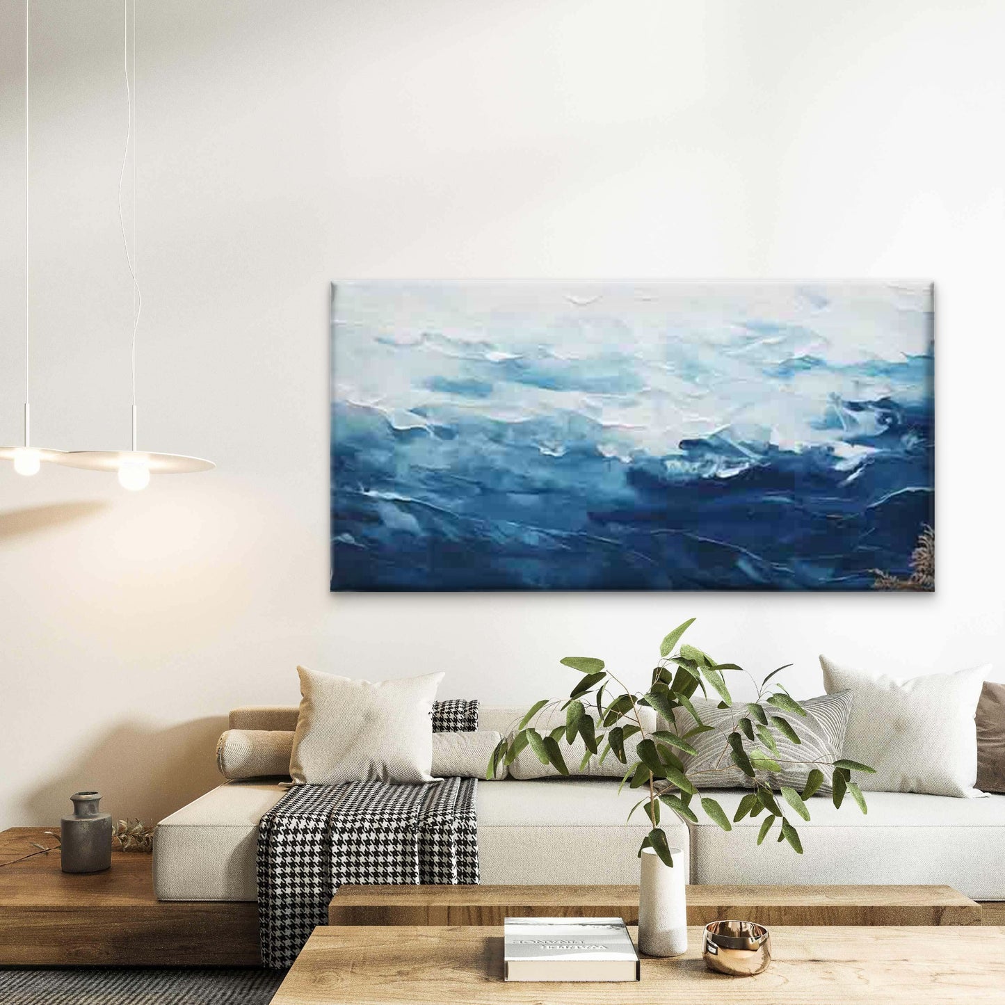 Abstract Ocean Wave Coastal Wall Art Canvas Office Home Room Framed 120x60cm - Bella Home Decor