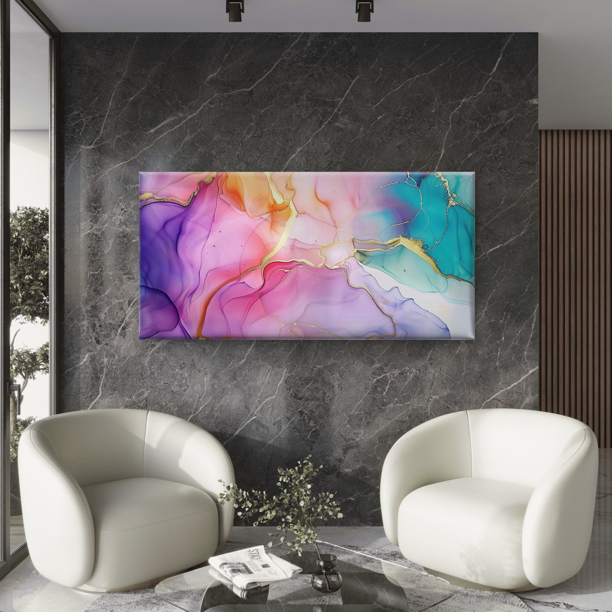 Marble Ink Texture Abstract Wall Art Canvas Office Home Room Framed 120x60cm - Bella Home Decor