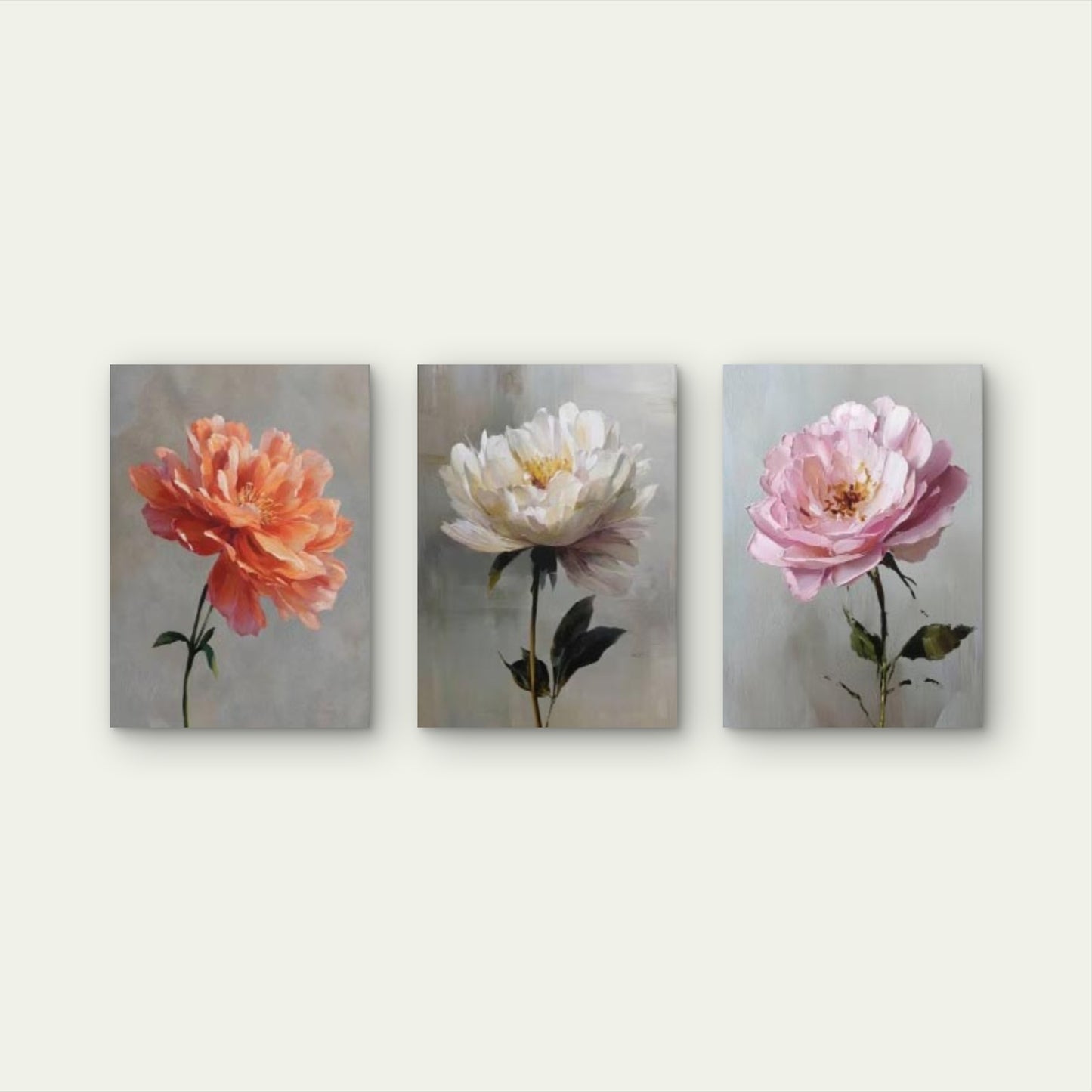 3pcs Pink Coral Peony Flower Oil Painting Wall Art Set Canvas Framed 40x60cm - High Quality Print 100% Australian Made Wall Canvas Ready to Hang - Bella Home Decor