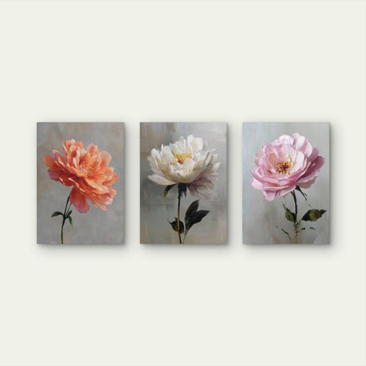 3pcs Pink Coral Peony Flower Oil Painting Wall Art Set Canvas Framed 40x60cm - High Quality Print 100% Australian Made Wall Canvas Ready to Hang - Bella Home Decor