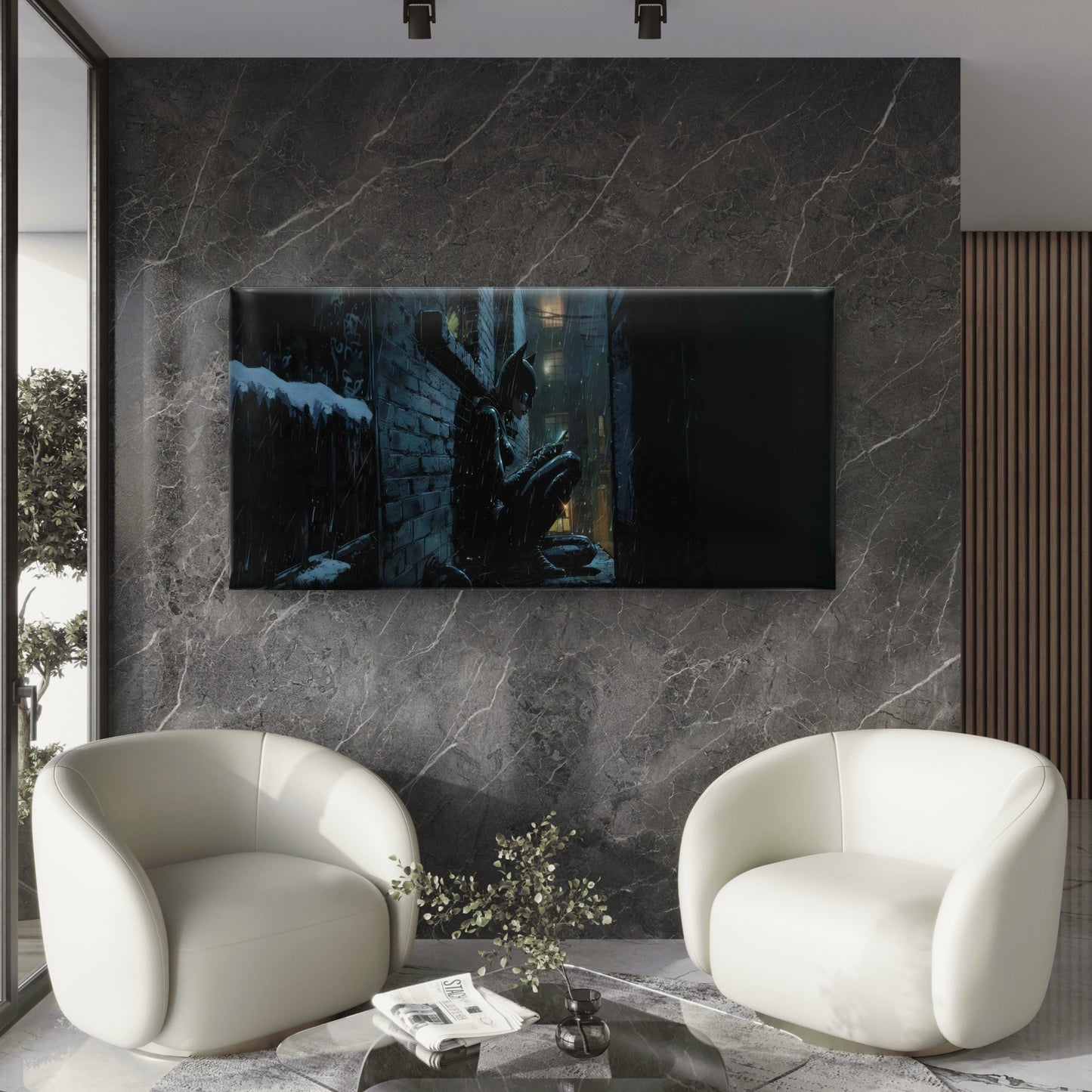 Gothic Noir Alley Rainy Artwork Wall Art Canvas Office Home Room Framed 120x60cm
