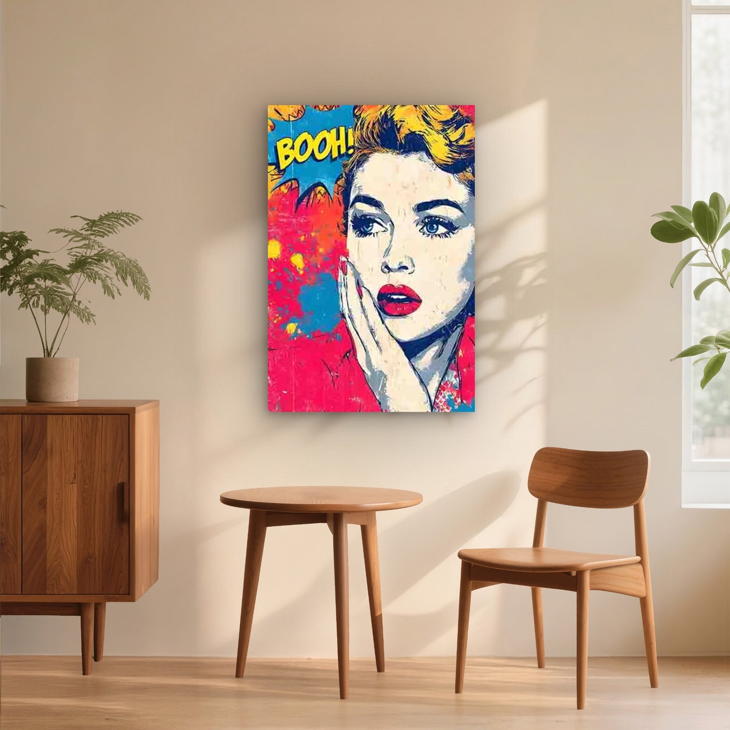Female Figure with BOOH! Speech Bubble 60x90cm Metal Print Ready to Hang
