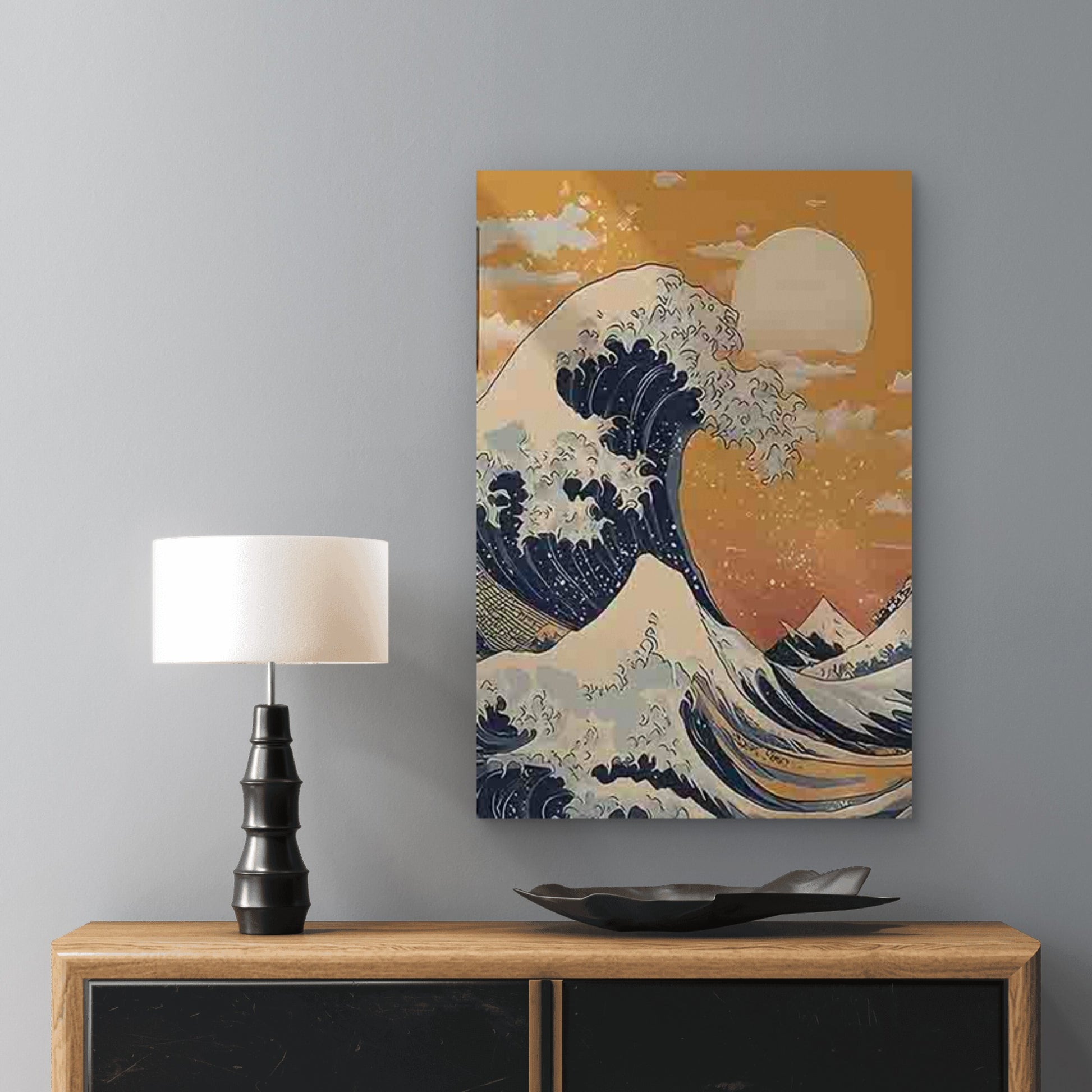 Ukiyo-e Style Wave Sunset and Clouds 40x60cm Metal Print Ready to Hang - Bella Home Decor