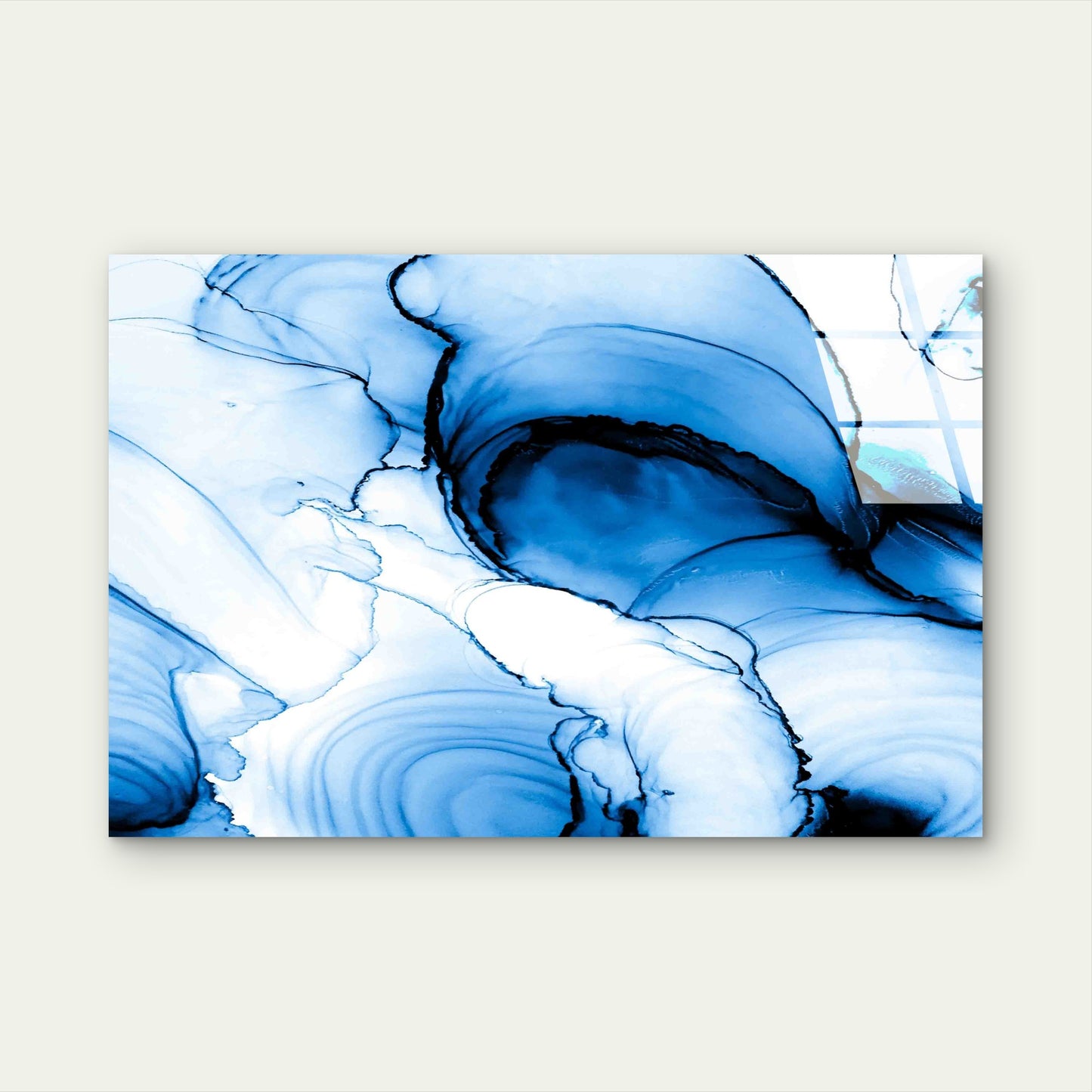 Blue Abstract Fluid Ink Tempered Glass Printing Wall Art Australian Made Quality