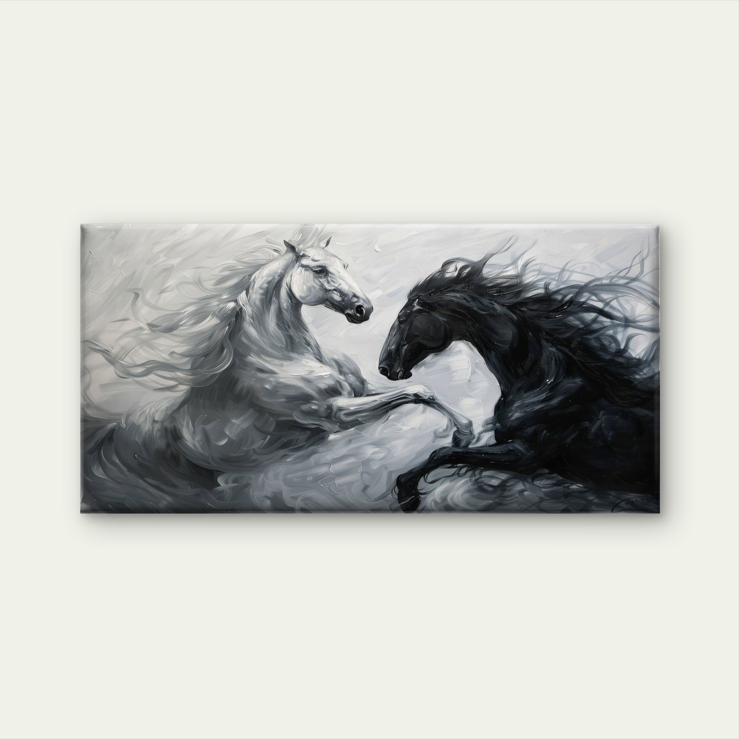 Black And White Horses Wall Art Canvas Office Home Room Framed 120x60cm