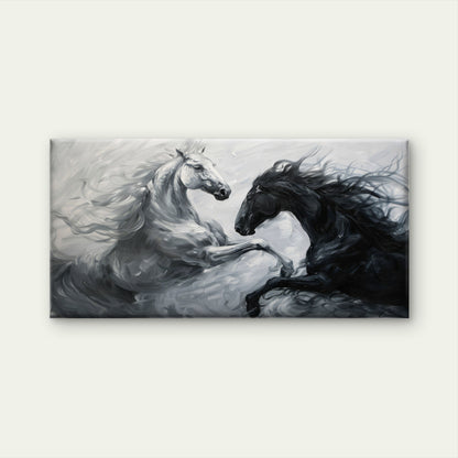 Black And White Horses Wall Art Canvas Office Home Room Framed 120x60cm