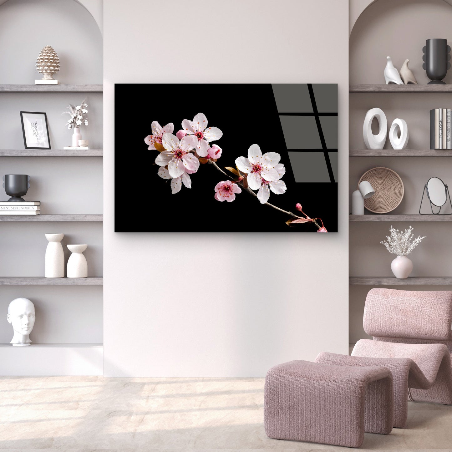 Cherry Blossom Pink Flower Branch   Acrylic Glass Printing Wall Art Australian Made Quality