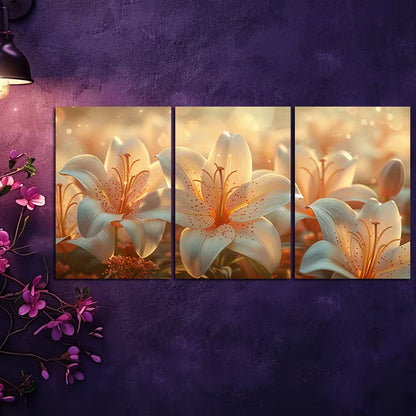 3pcs Vibrant Lilies Illustration Wall Art Set Canvas Framed 50x70cm - High Quality Print 100% Australian Made Wall Canvas Ready to Hang