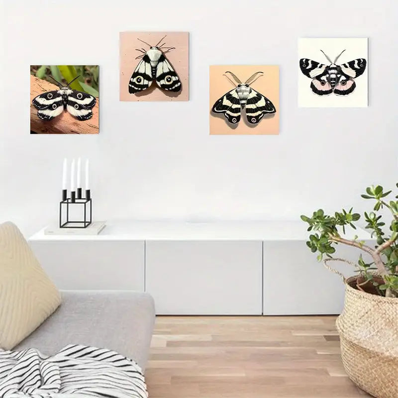 4pcs Black & White Moth Canvas Art Prints Wall Art Canvas Framed