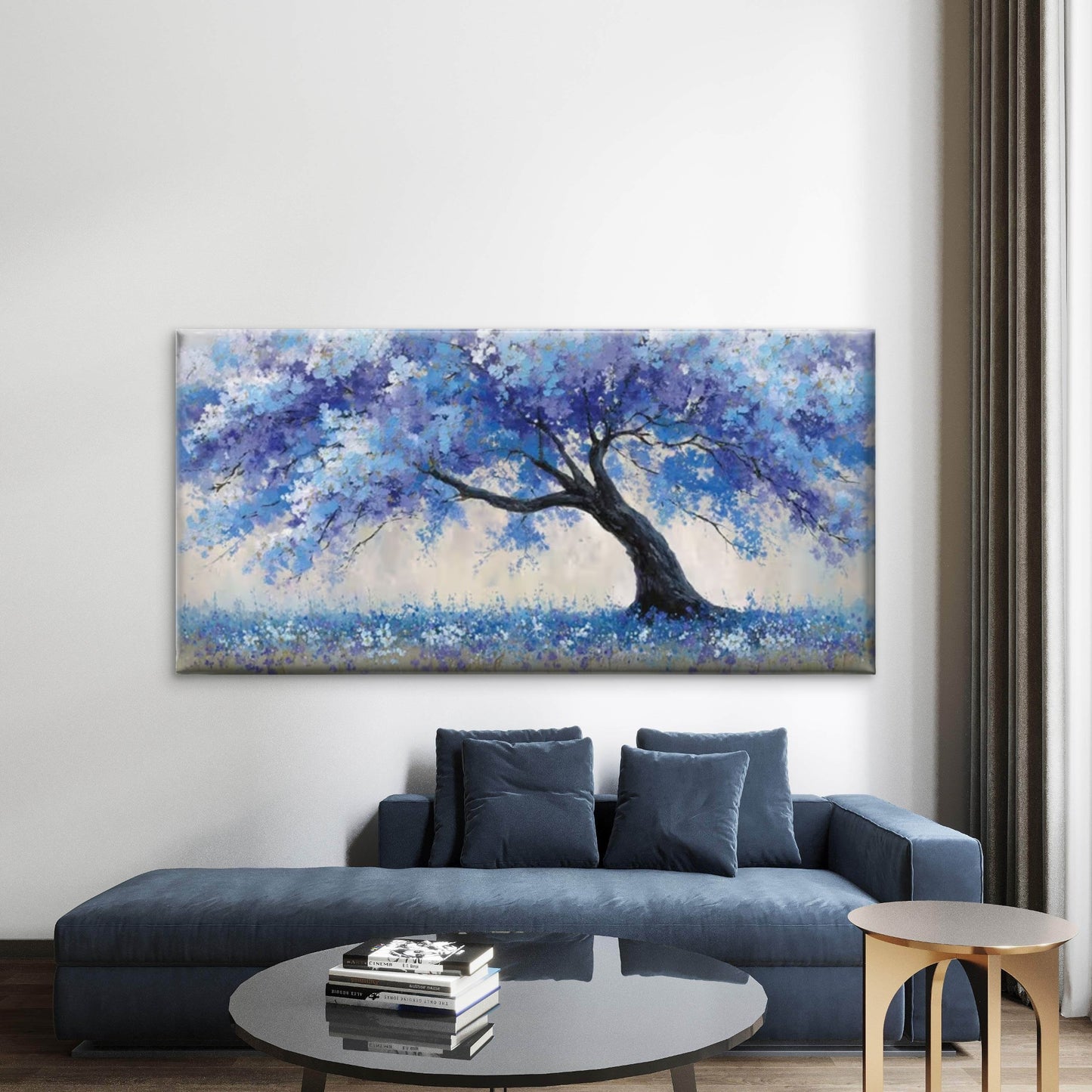 Featuring Purple Blossoms Wall Art Canvas Office Home Room Framed 120x60cm