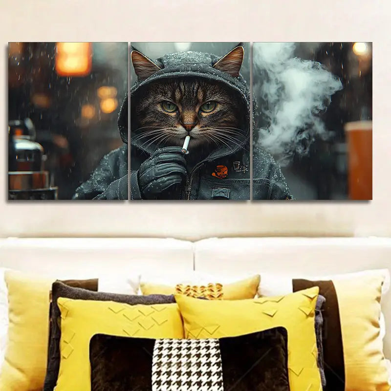 3pcs Deco Modern Cool Cat Metal Print Ready to Hang Art - Bella Home Decor