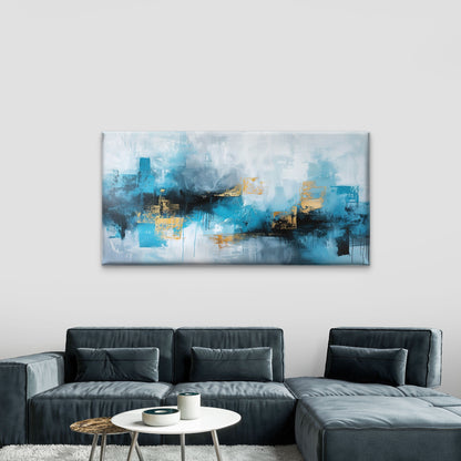 Abstract Blue Gold Oil Art   Wall Art Canvas Office Home Room Framed 120x60cm