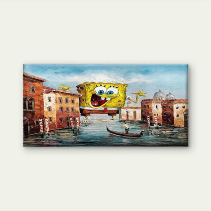 Surreal Cartoon Canal Painting Wall Art Canvas Office Home Room Framed 120x60cm