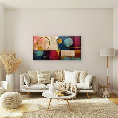 Minimalist Circles & Squares Wall Art Canvas Office Home Room Framed 120x60cm - Bella Home Decor