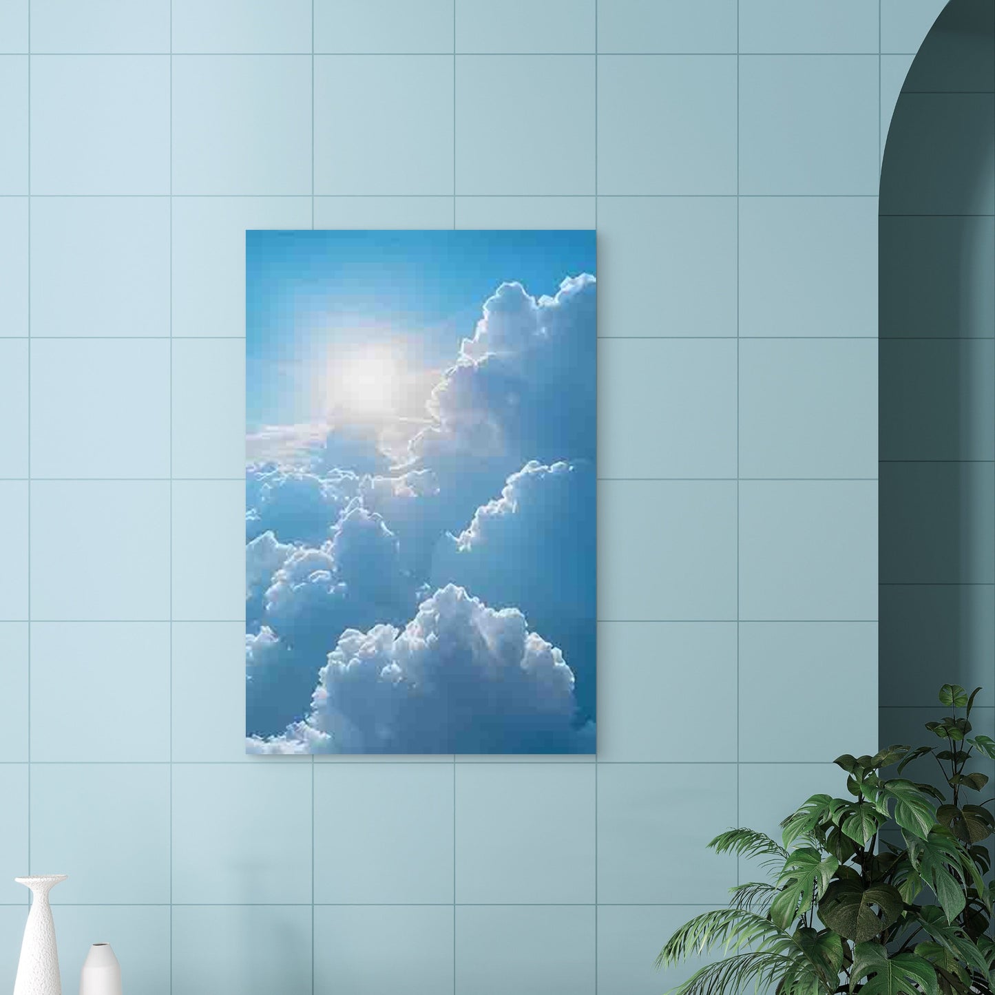 Sunlight Through Fluffy Clouds 60x90cm Metal Print Ready to Hang