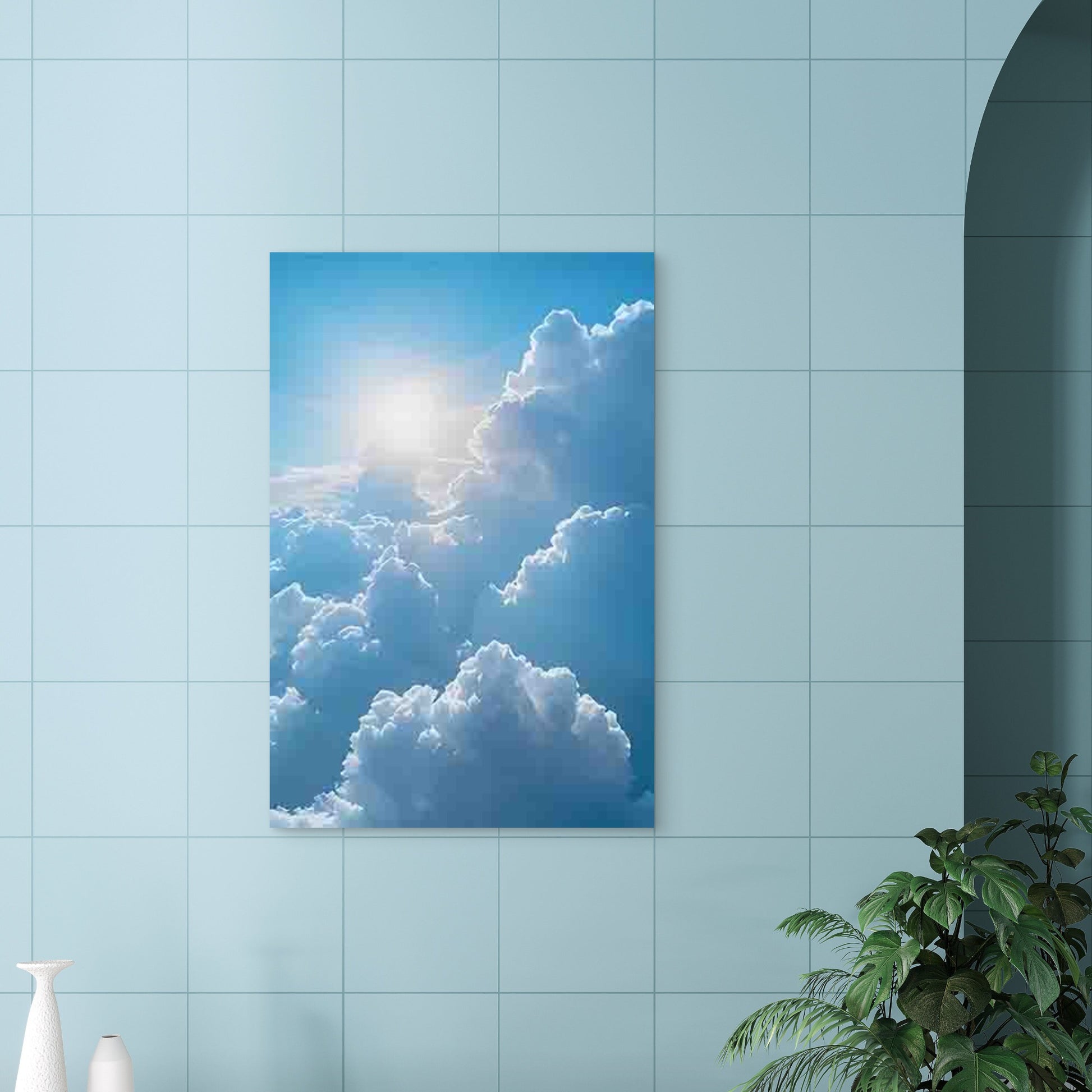 Sunlight Through Fluffy Clouds 60x90cm Metal Print Ready to Hang