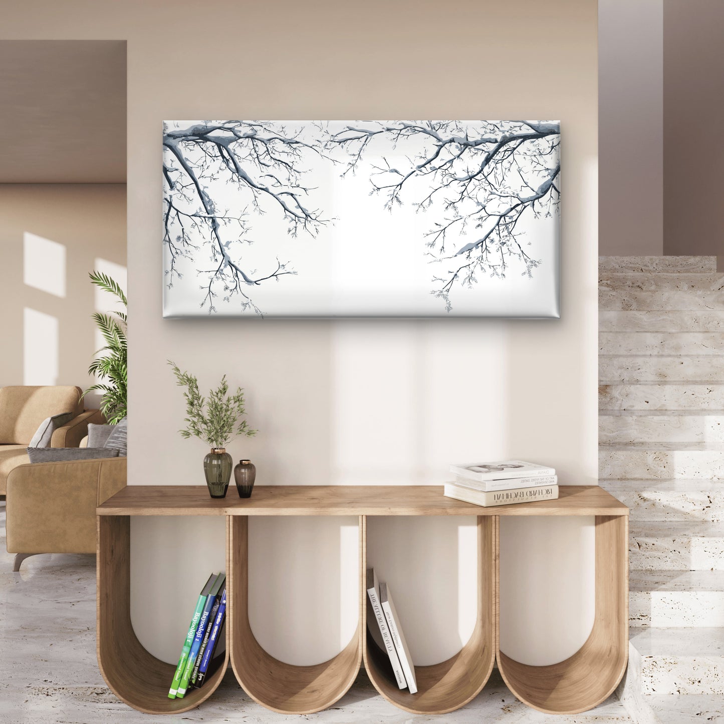 Winter Snow Tree Branch Painting Wall Art Canvas Office Home Framed 120x60cm