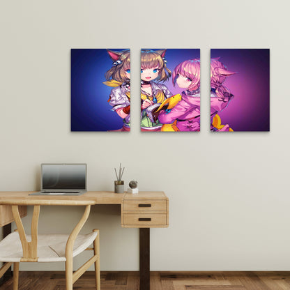 3pcs Kawaii Feline Pastel Violet Metal Print Ready to Hang Art