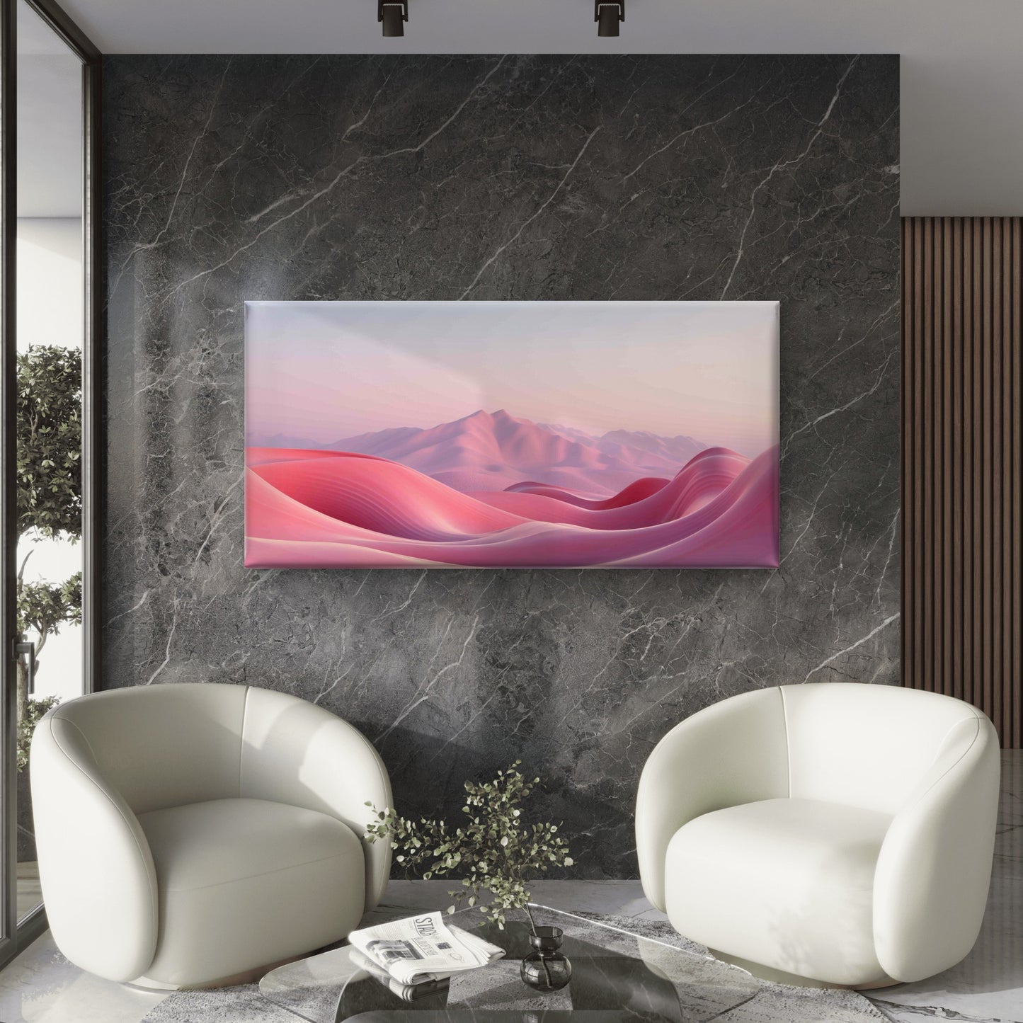 Pink Mountains at Sunset Wall Art Canvas Office Home Room Framed 120x60cm - Bella Home Decor