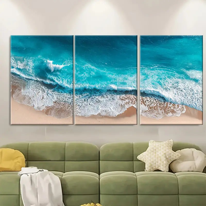 3pcs Ocean Waves Prints With Hook Mount, Metal Print Ready to Hang Art