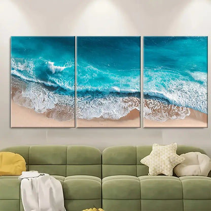 3pcs Ocean Waves Prints With Hook Mount, Metal Print Ready to Hang Art
