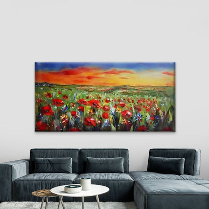 Wildflower Field at Sunset Wall Art Canvas Office Home Room Framed 120x60cm