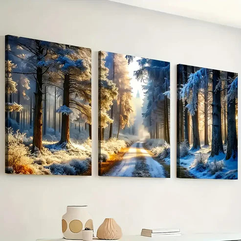 3pcs Modern Winter Snow Forest Art Wall Art Set Canvas Unframed - High Quality Print 100% Australian Made Wall Canvas
