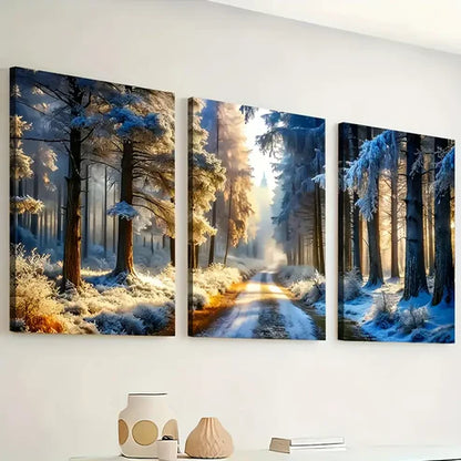 3pcs Modern Winter Snow Forest Art Wall Art Set Canvas Unframed - High Quality Print 100% Australian Made Wall Canvas