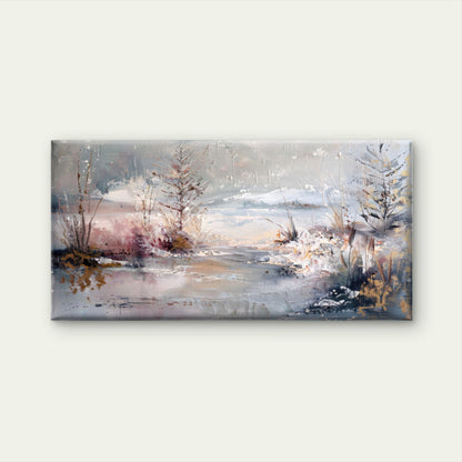 Winter Forest River Snow Grey Wall Art Canvas Office Home Room Framed 120x60cm