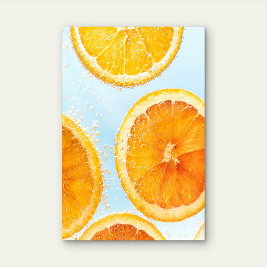Slices Of Sweet Orange In Carbonated Water 60x90cm Metal Print Ready to Hang