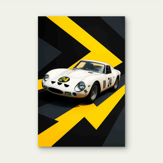Classic White Retro Racing Supercar 40x60cm Metal Print Ready to Hang