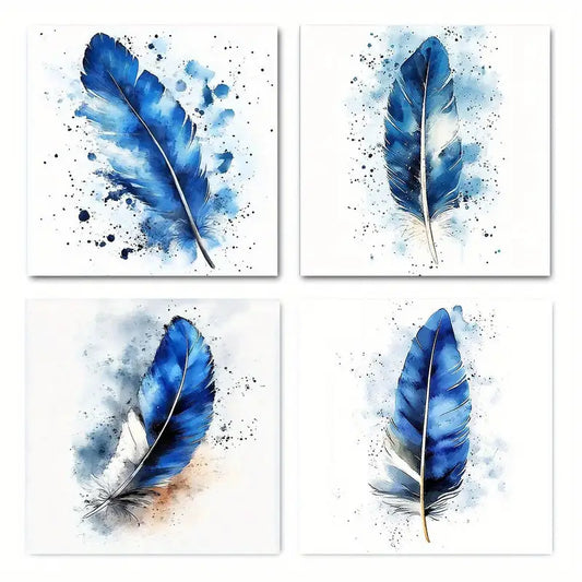 4pcs  Large Feather Elegant Modern EM   Wall Art Canvas Framed