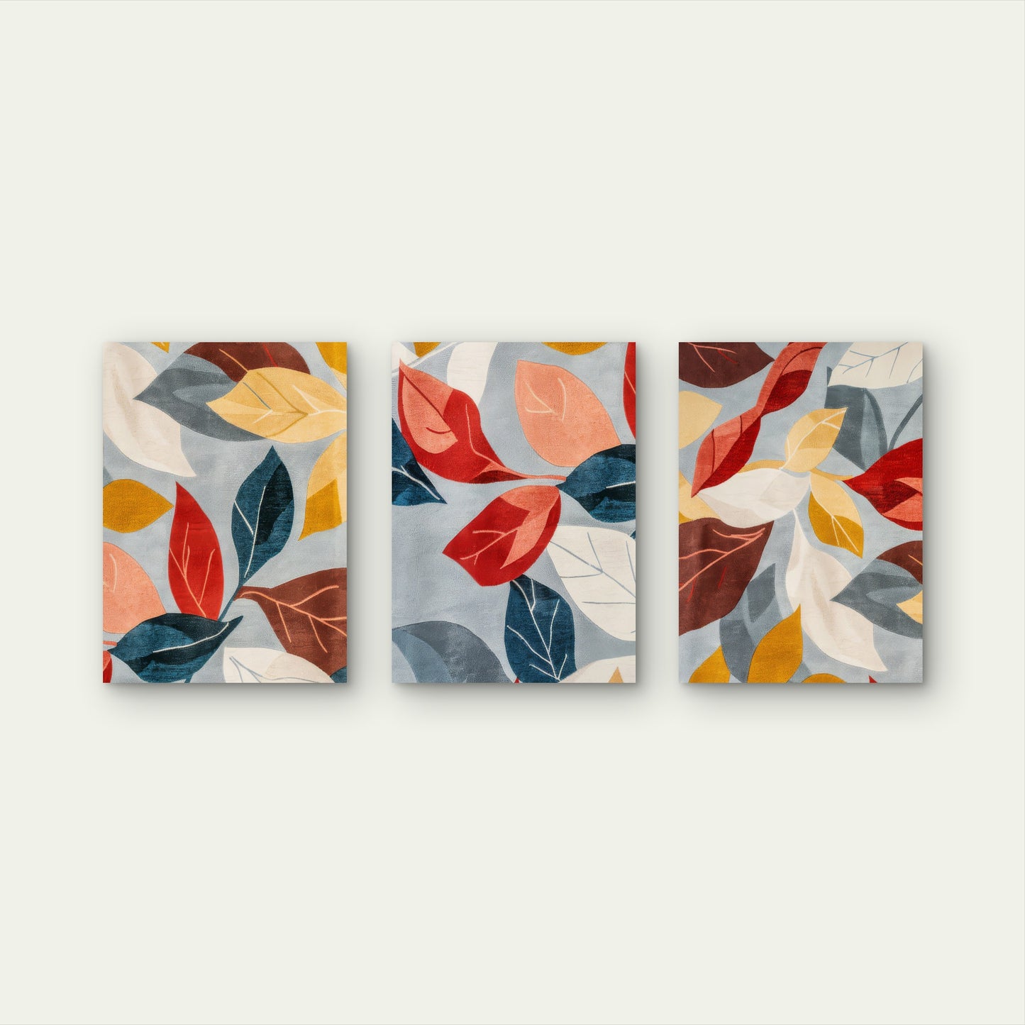 3pcs Modern Terracotta Navy Mustard Leaf Wall Art Set Canvas Framed 40x60cm - High Quality Print 100% Australian Made Wall Canvas Ready to Hang