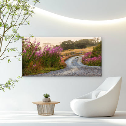 Misty Country Road Path Wall Art Canvas Office Home Room Framed 120x60cm
