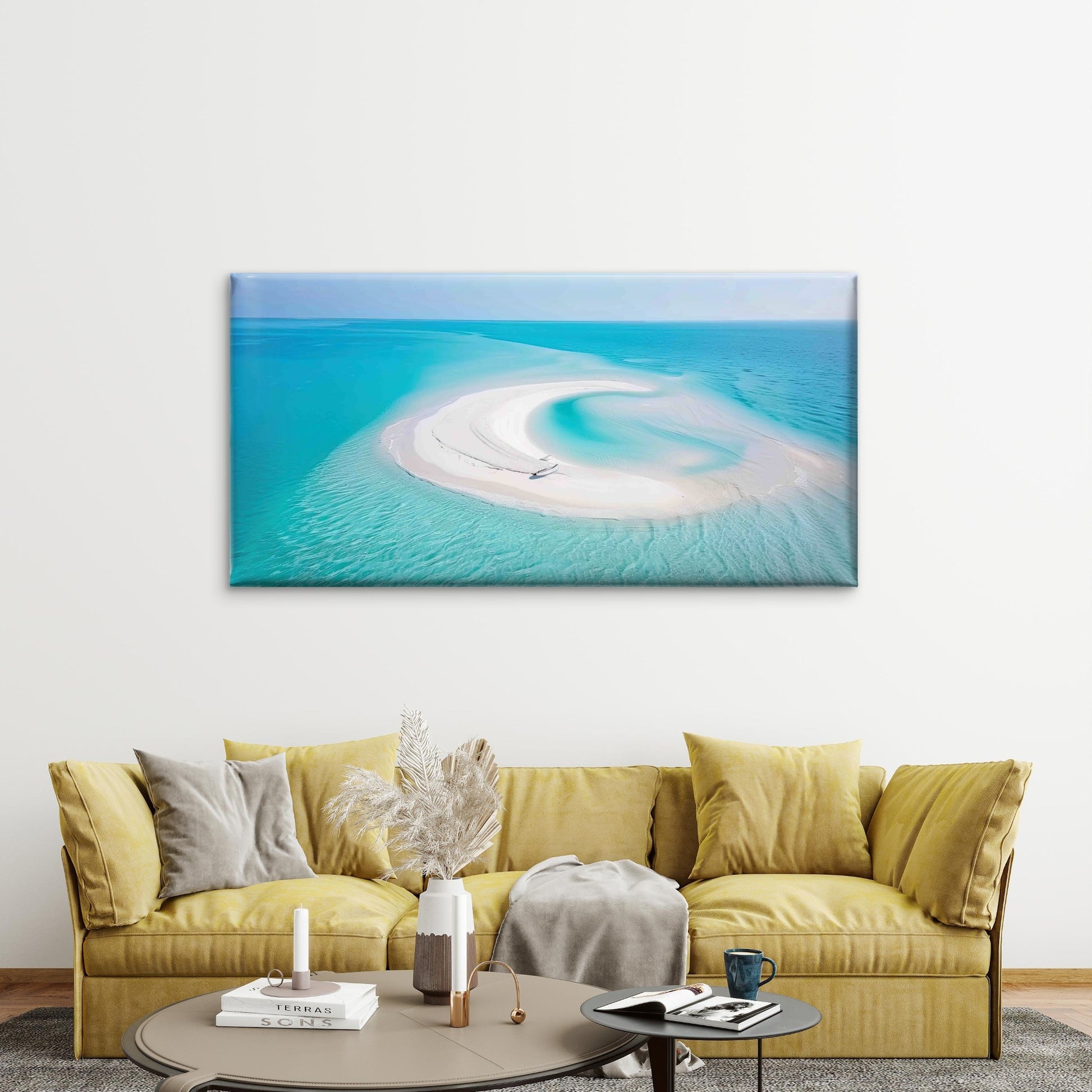 Blue Ocean With White Beach Wall Art Canvas Office Home Room Framed 120x60cm - Bella Home Decor