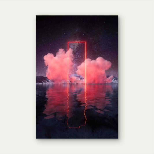 Glowing Neon Lines Smoke Lake 60x90cm Metal Print Ready to Hang