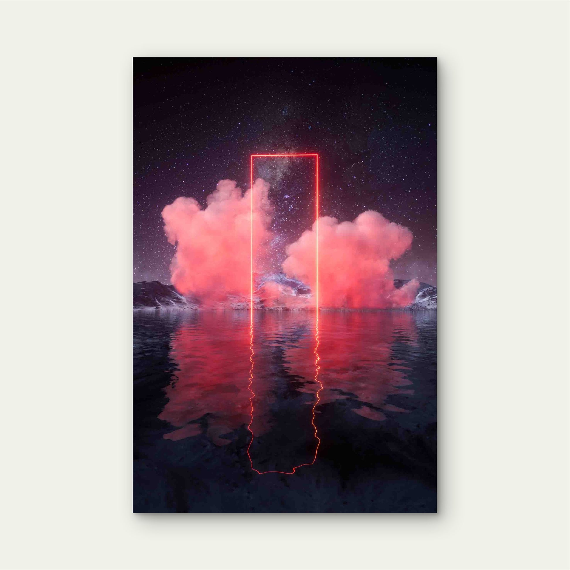 Glowing Neon Lines Smoke Lake 40x60cm Metal Print Ready to Hang - Bella Home Decor