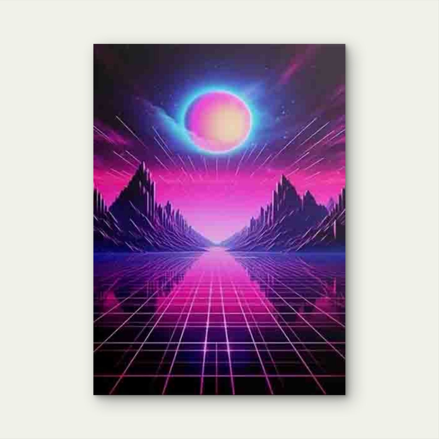 Pink Grid planet & Mountain Silhouette Landscape 60x90cm Metal Print Ready to Hang - Bella Home Decor