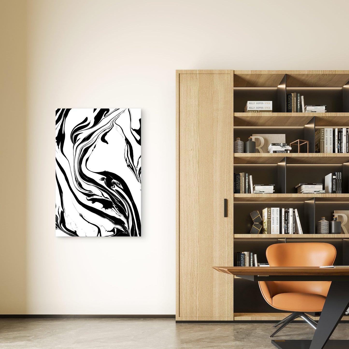 Abstract Black and White Fluid Art 40x60cm Metal Print Ready to Hang