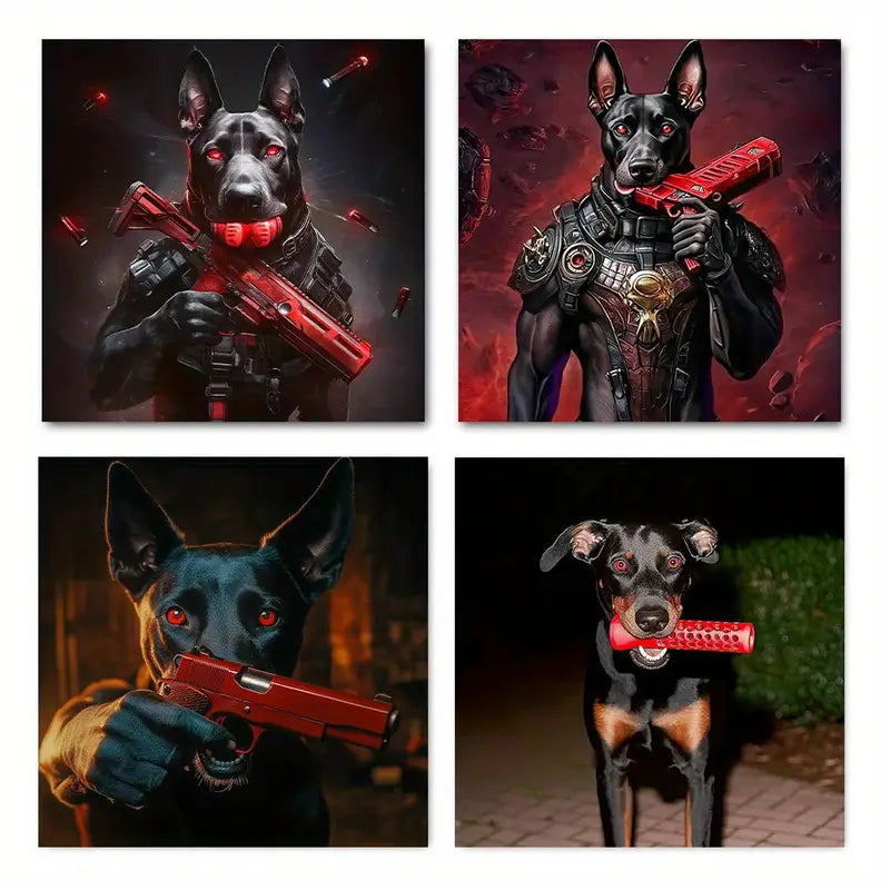 4pcs Modern Dog Futuristic Armor & Weapons Wall Art Canvas Framed