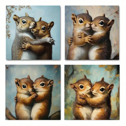 4pcs Woodland Hug Squirrel Friends Wall Art Canvas Framed