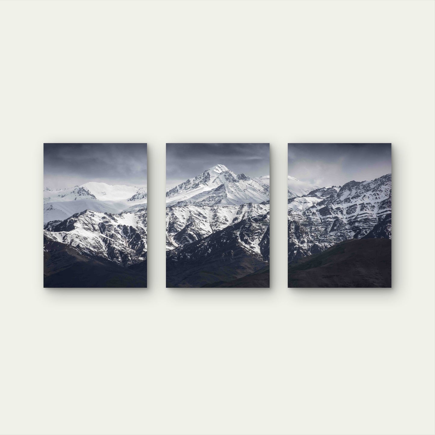 3pcs Snowy Mountain Peak Under Gray Sky Metal Print Ready to Hang Art - Bella Home Decor